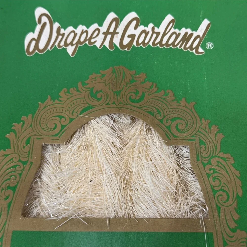 Vintage Drape A Garland 18 Ft Flameproof Tinsel 6 Yds Tarnishproof White In Box